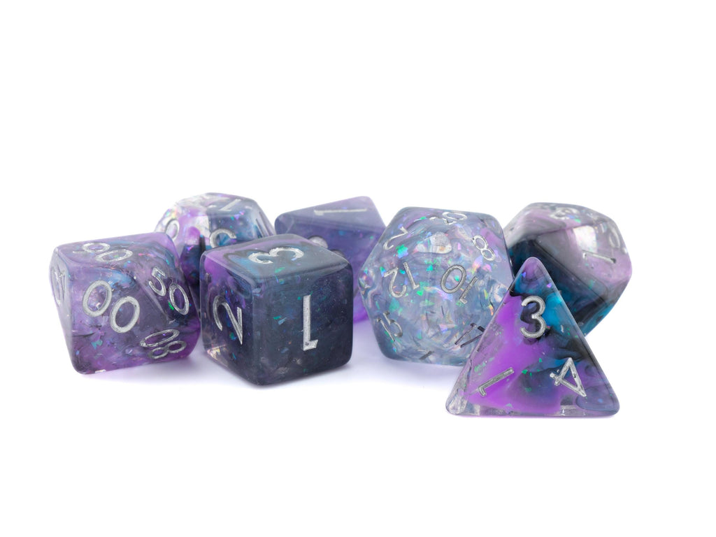 Galactic Vapor Resin DnD Dice Set: 7-Piece Glitter RPG Dice