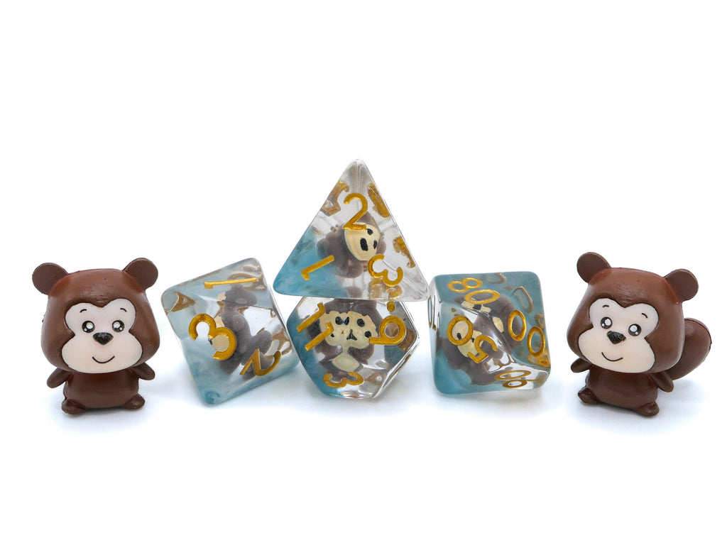 Monkey DnD Dice Set: 7-Piece Resin RPG Dice