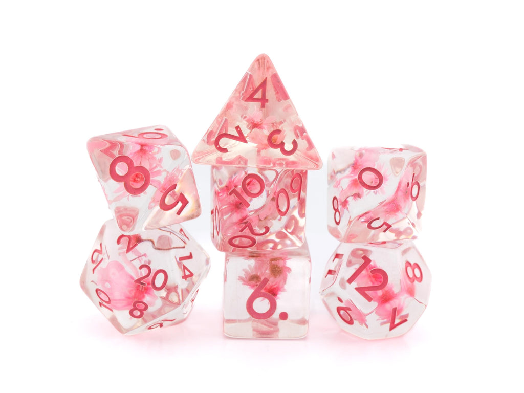 Flower Resin DnD Dice Set: 7 Piece Colorful Plant RPG Dice