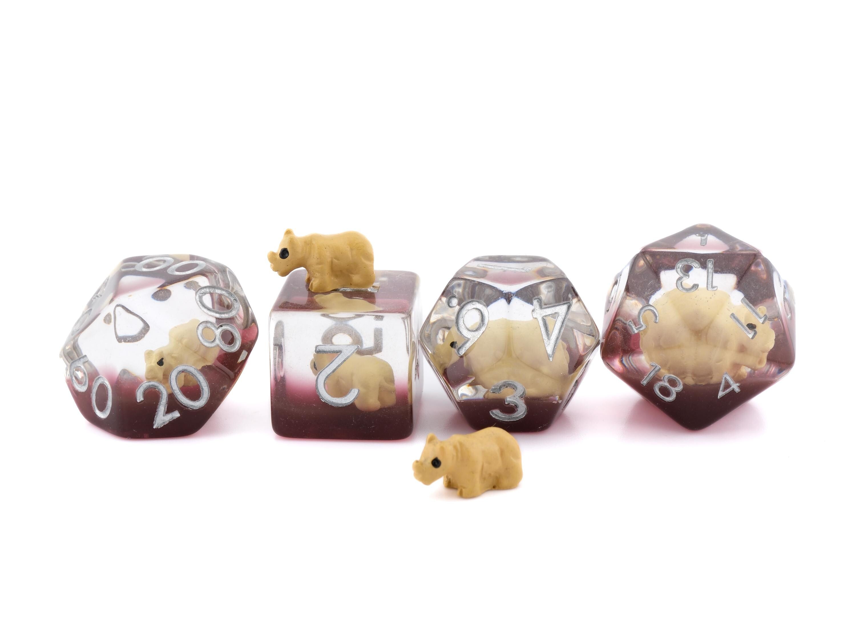 Rhino DnD Dice Set - 7-Piece Resin RPG Dice for Dungeons and Dragons - Rhinoceros Dice Set - Pathfinder Dice - Nerdy Gift