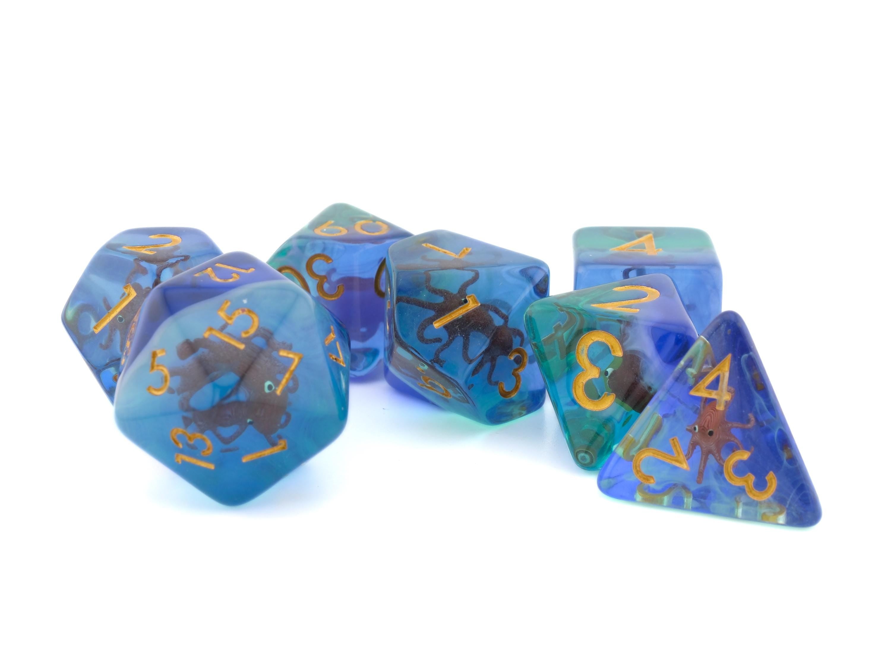 Octopus Resin DnD Dice Set: 7-Piece Aquatic RPG Dice for Dungeons and Dragons