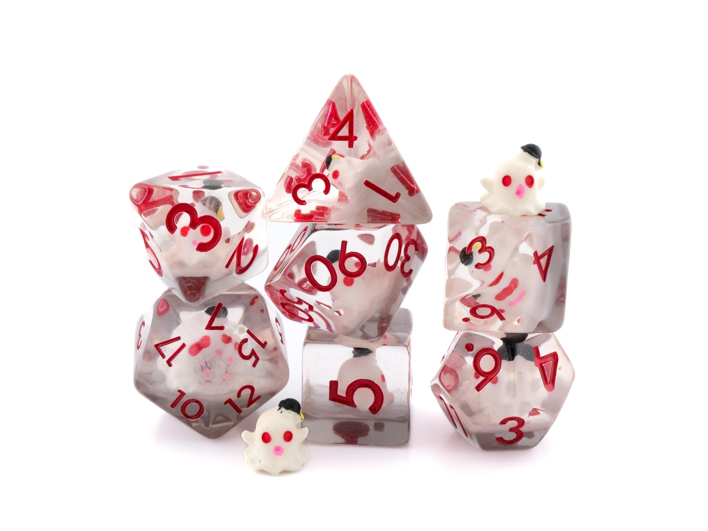 Ghost Resin DnD Dice Set: 7 Piece Spirit RPG Dice