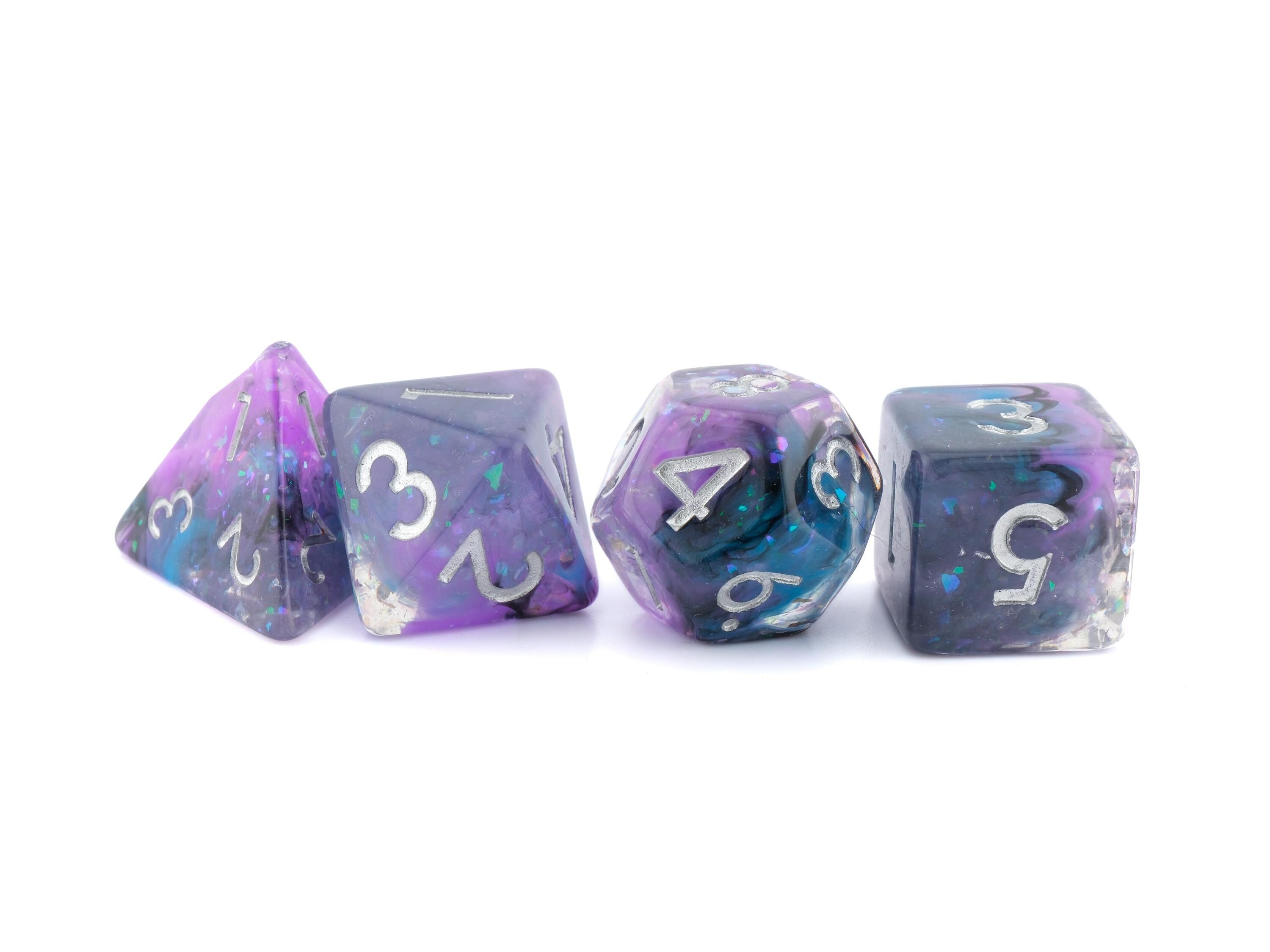 Galactic Vapor Resin DnD Dice Set: 7-Piece Glitter RPG Dice