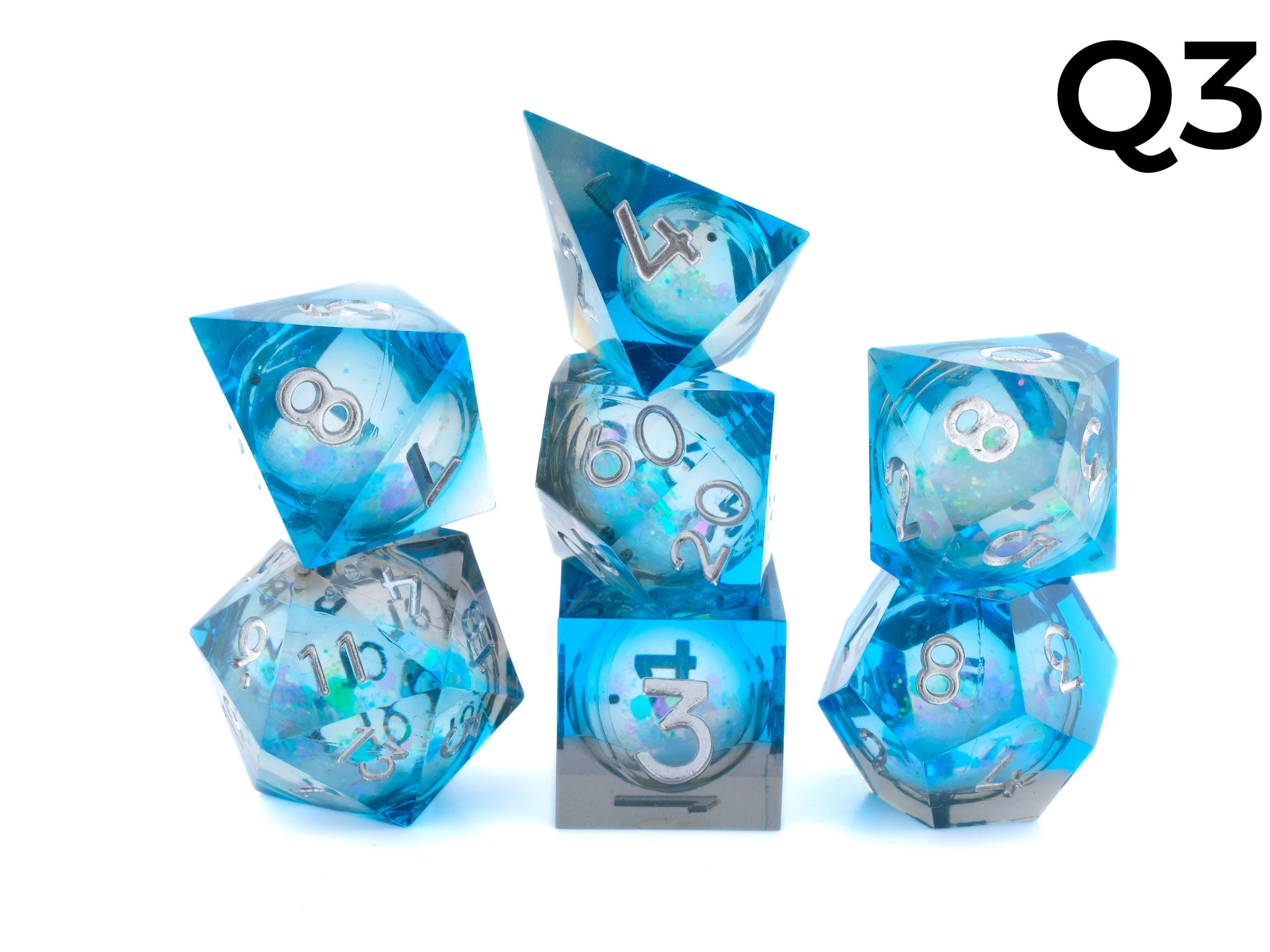 Quicksand Sharp Edge Resin DnD Dice Set:  7 Piece Liquid Core RPG Dice