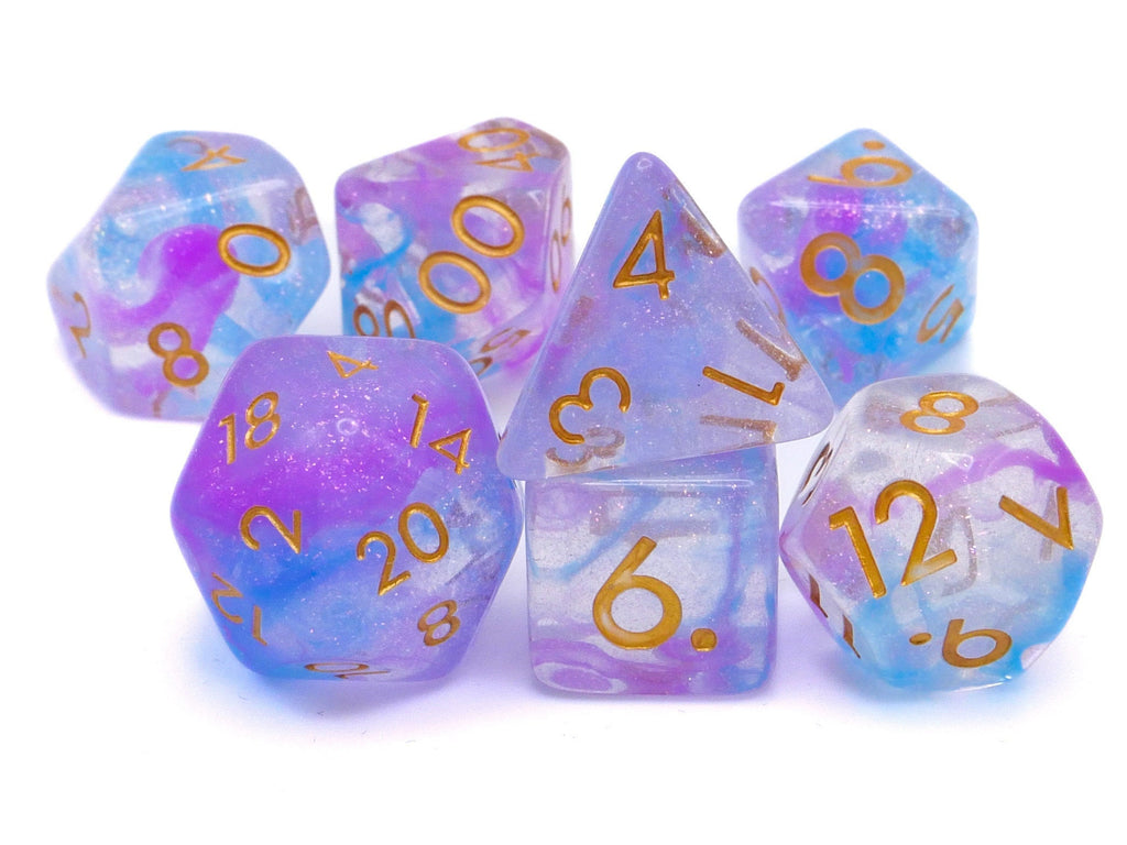 Spotlight Vortex Resin DnD Dice Set: 7 Piece Glitter RPG Dice