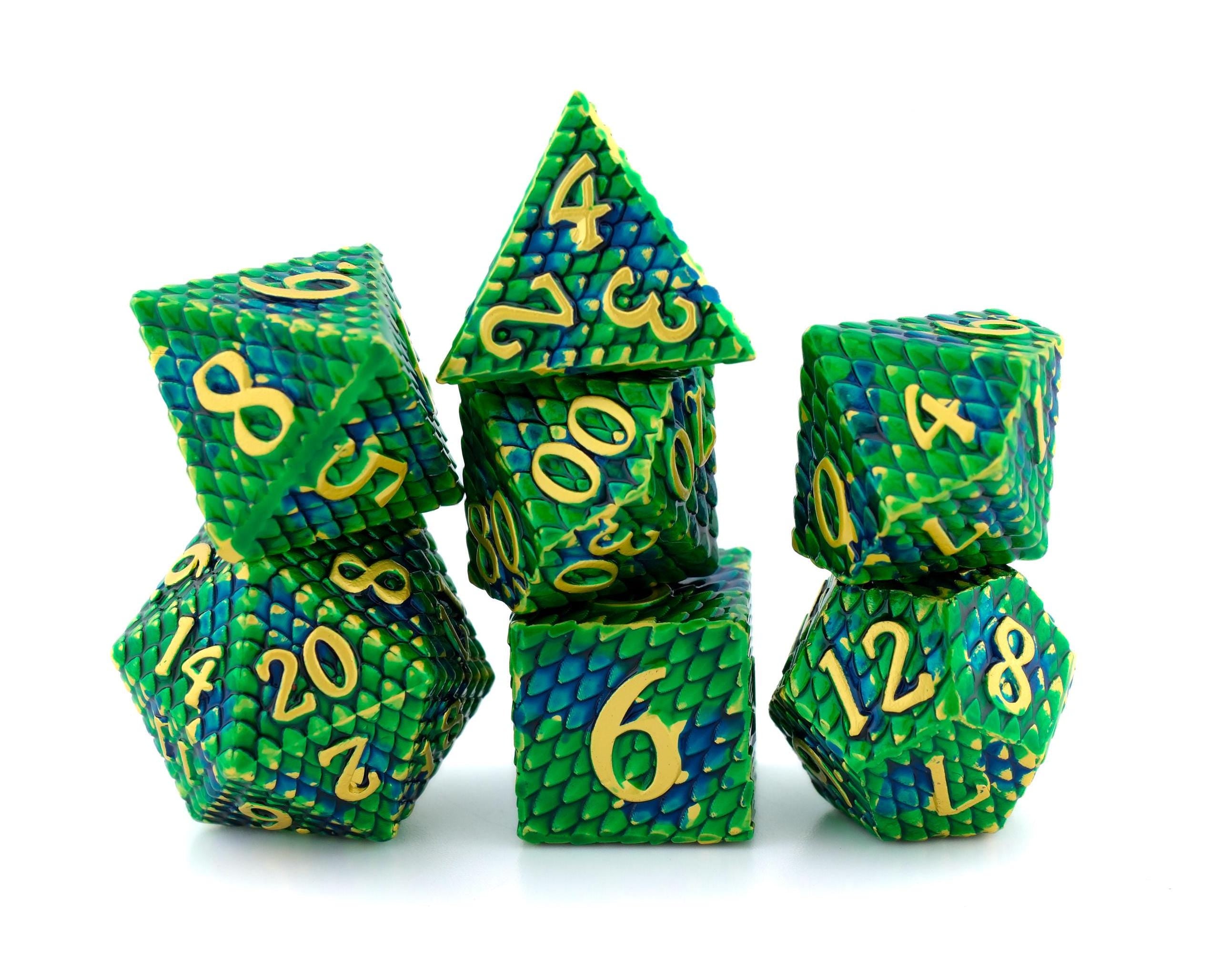 Dragon Scale Metal DnD Dice Set: 7 Piece Textured RPG Dice