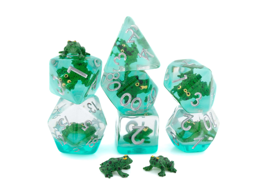 Frog Resin DnD Dice Set: 7-Piece Slimy Reptile RPG Dice