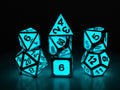 Glow In The Dark Metal Dice Set: 7 Piece Bordered RPG Dice