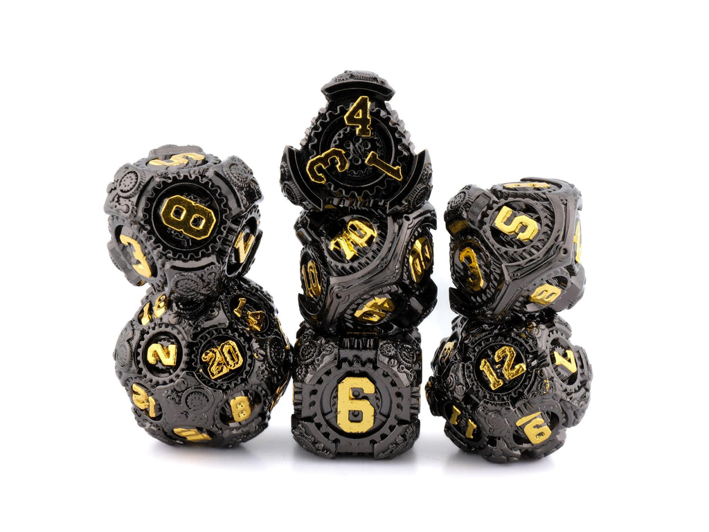 Steampunk Gear Metal DnD Dice Set: 7 Piece Mechanical RPG Dice