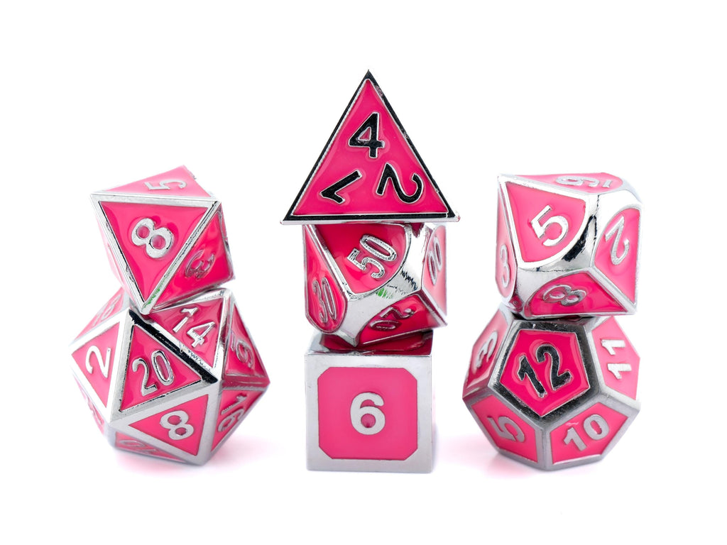 Glow In The Dark Metal Dice Set: 7 Piece Bordered RPG Dice