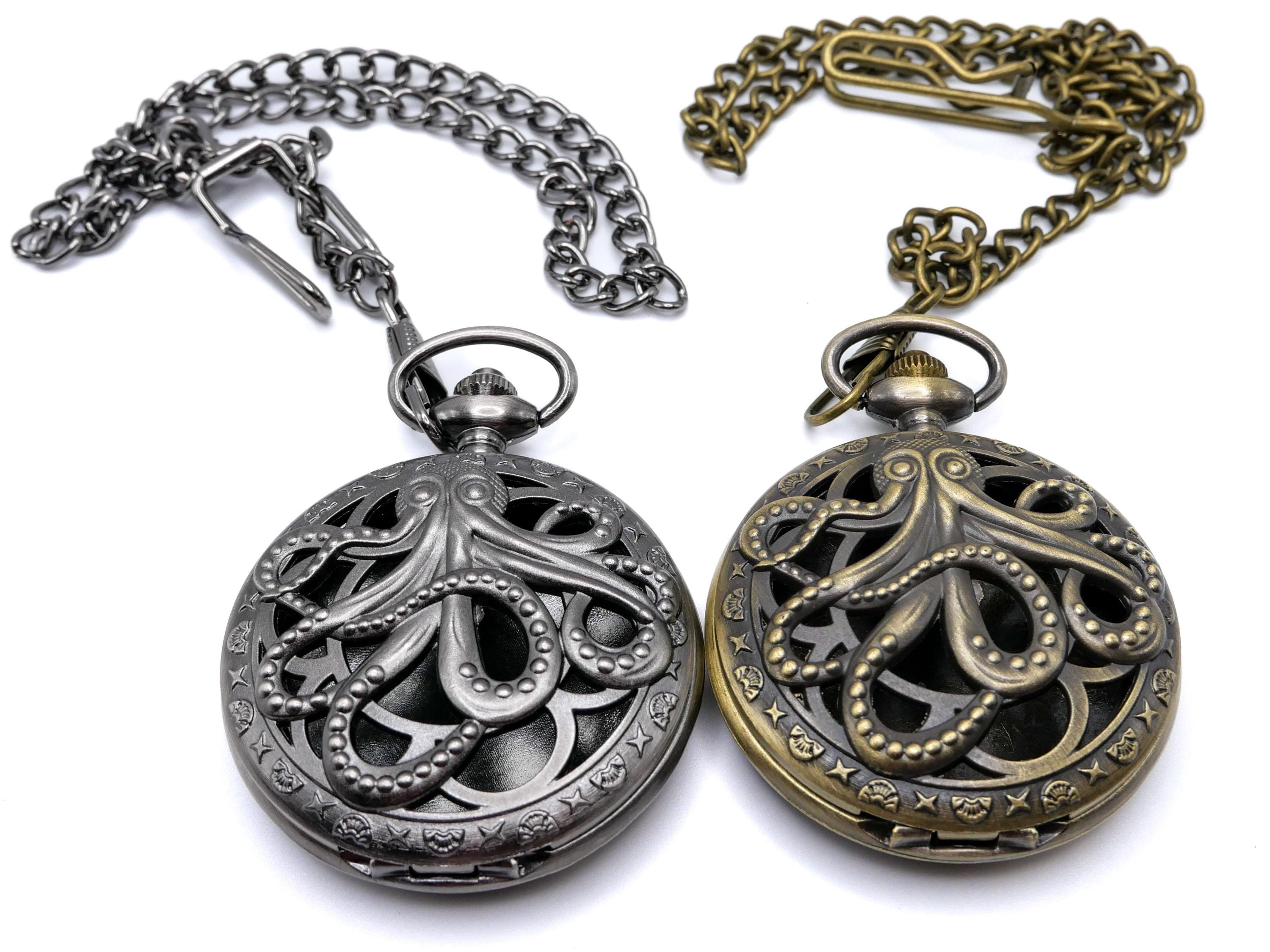 Octopus Pocket Watch Metal DnD Dice Set: Locket 7 Piece RPG Dice