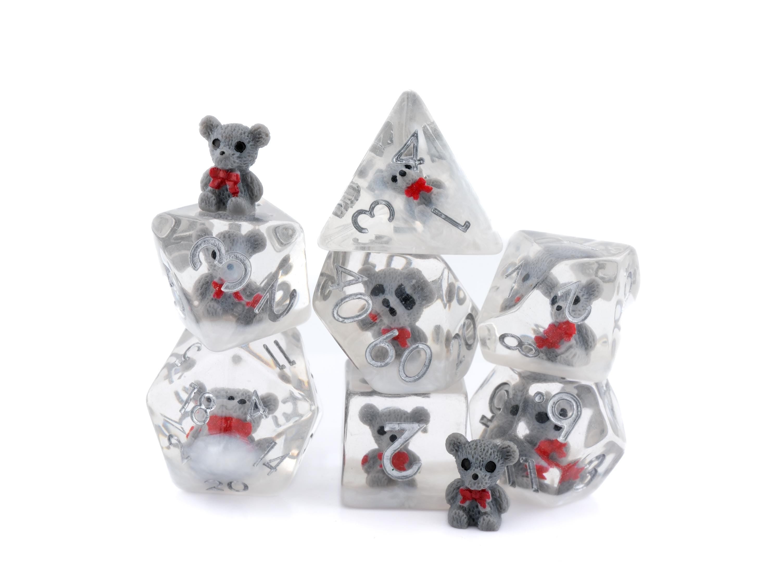 Teddy Bear Resin DnD Dice | 7 Piece Dice Set | Cute Fluffy Bear | Forest Animal Dice | Dungeons & Dragons | Tabletop RPG | Nerdy Gamer Gift