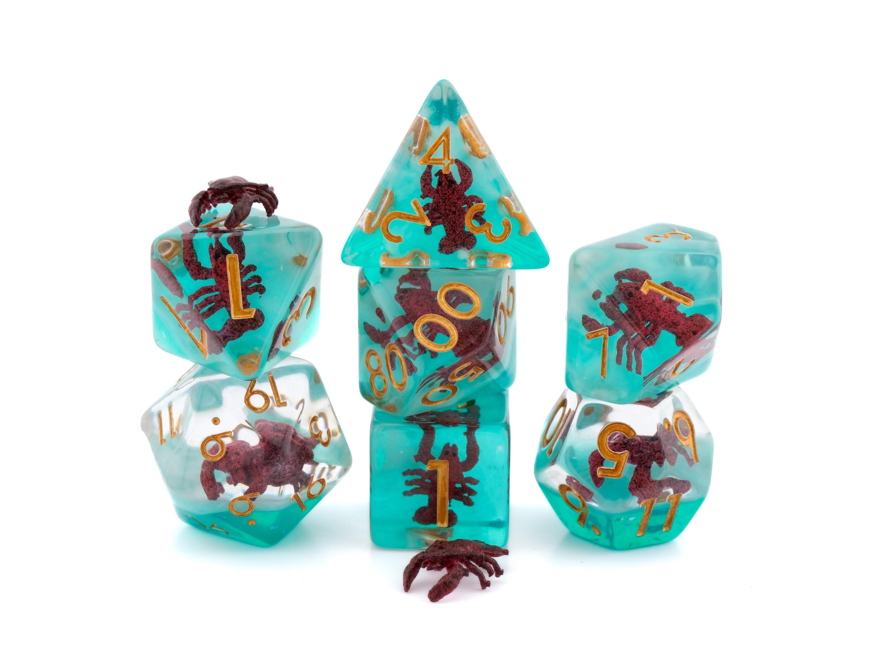 Lobster Resin DnD Dice Set: 7-Piece Crustacean RPG Dice