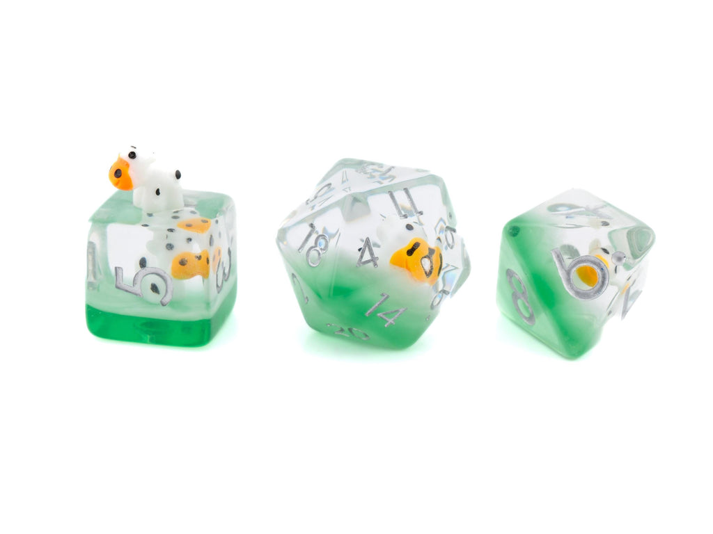 Cow Resin DnD Dice Set: 7 Piece Bovine RPG Dice