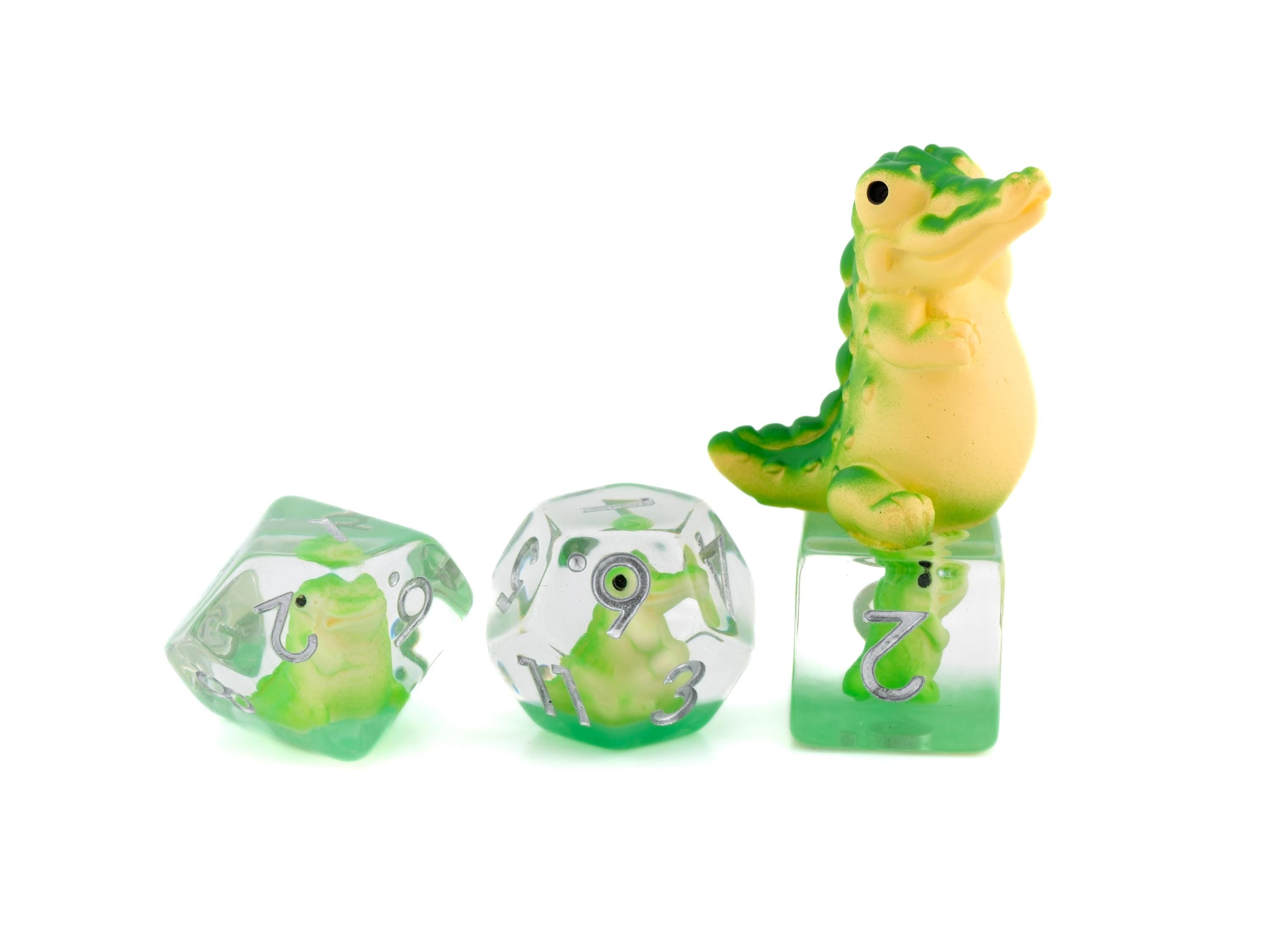 Crocodile DnD Dice Set: 7-Piece Resin RPG Dice for Dungeons & Dragons