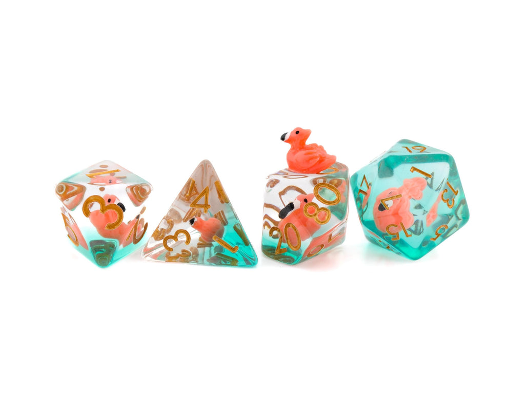 Flamingo Resin DnD Dice Set: 7-Piece Pink Bird RPG Dice