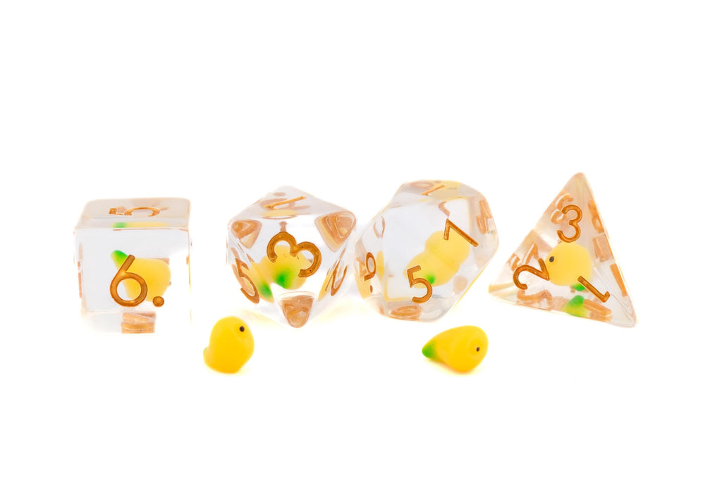 Mango Resin DnD Dice Set: 7-Piece Fruit RPG Dice