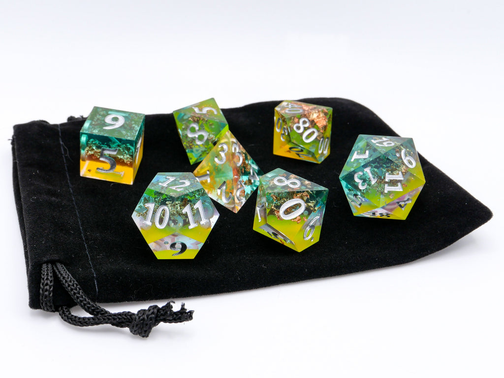 Nature's Bliss Sharp Edge Resin DnD Dice Set: 7 Piece RPG Dice
