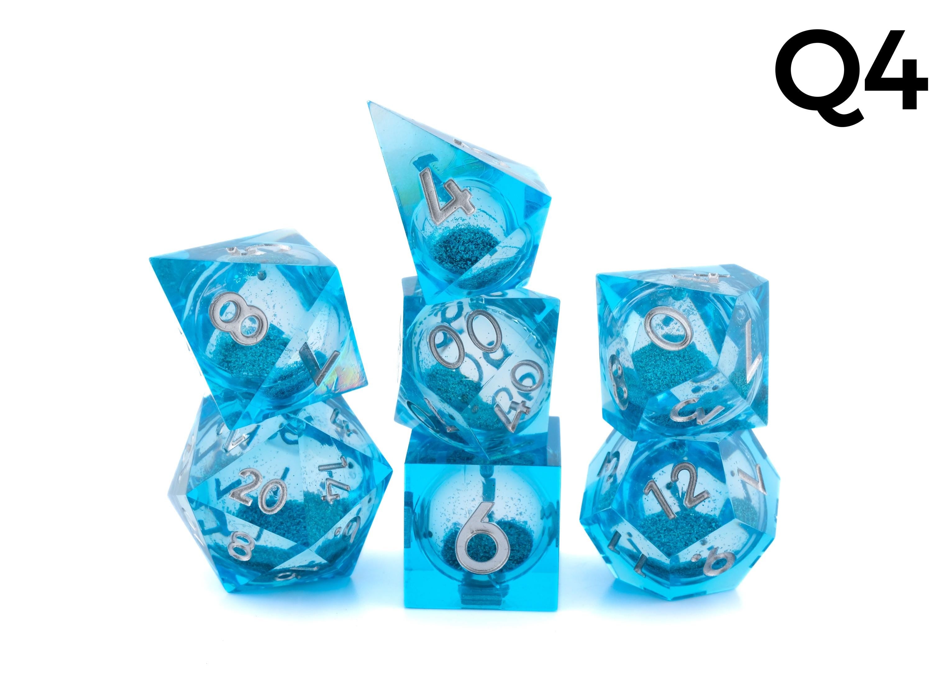Quicksand Sharp Edge Resin DnD Dice Set:  7 Piece Liquid Core RPG Dice