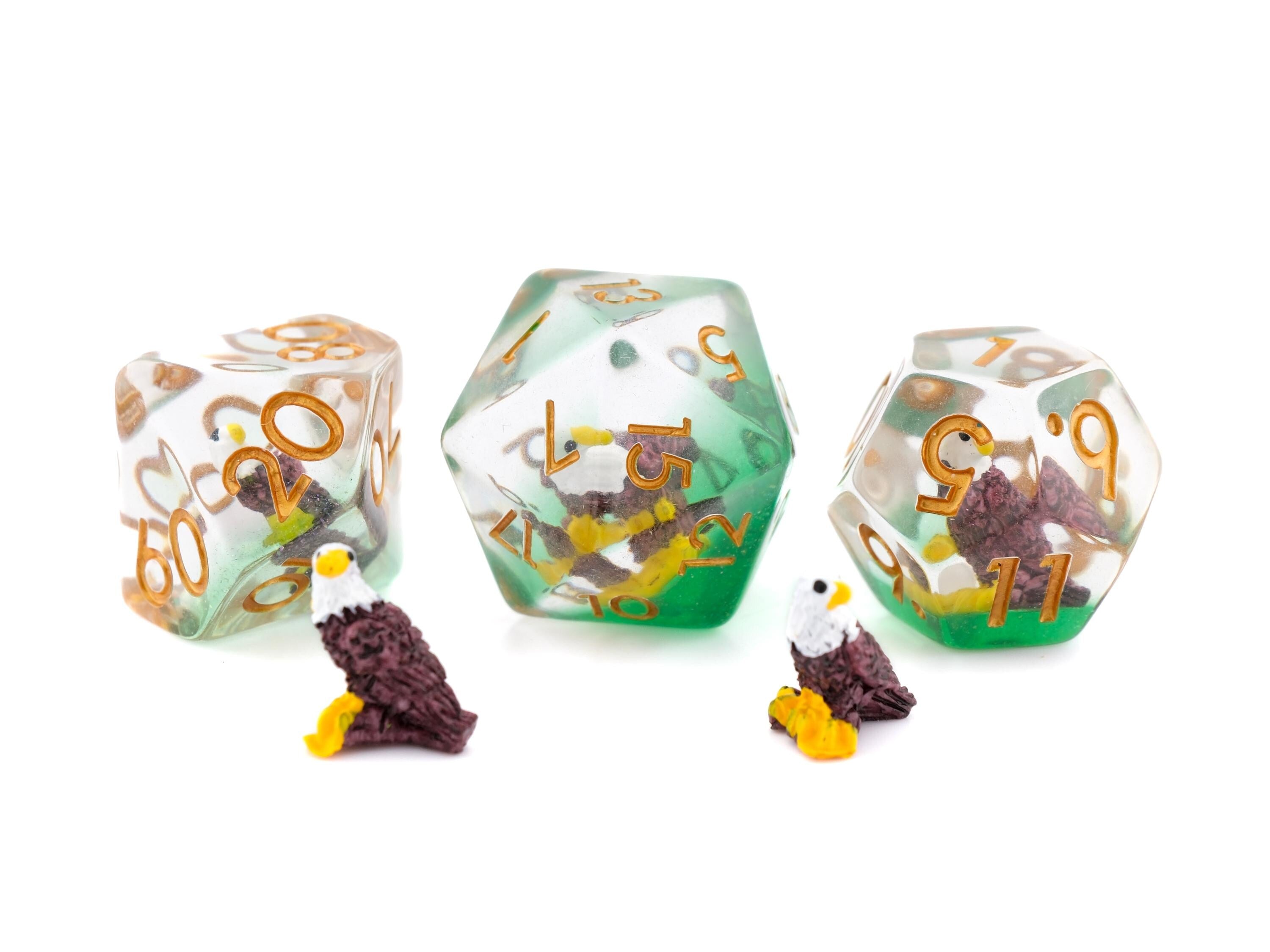 Bald Eagle Resin DnD Dice Set: 7-Piece Bird RPG Dice