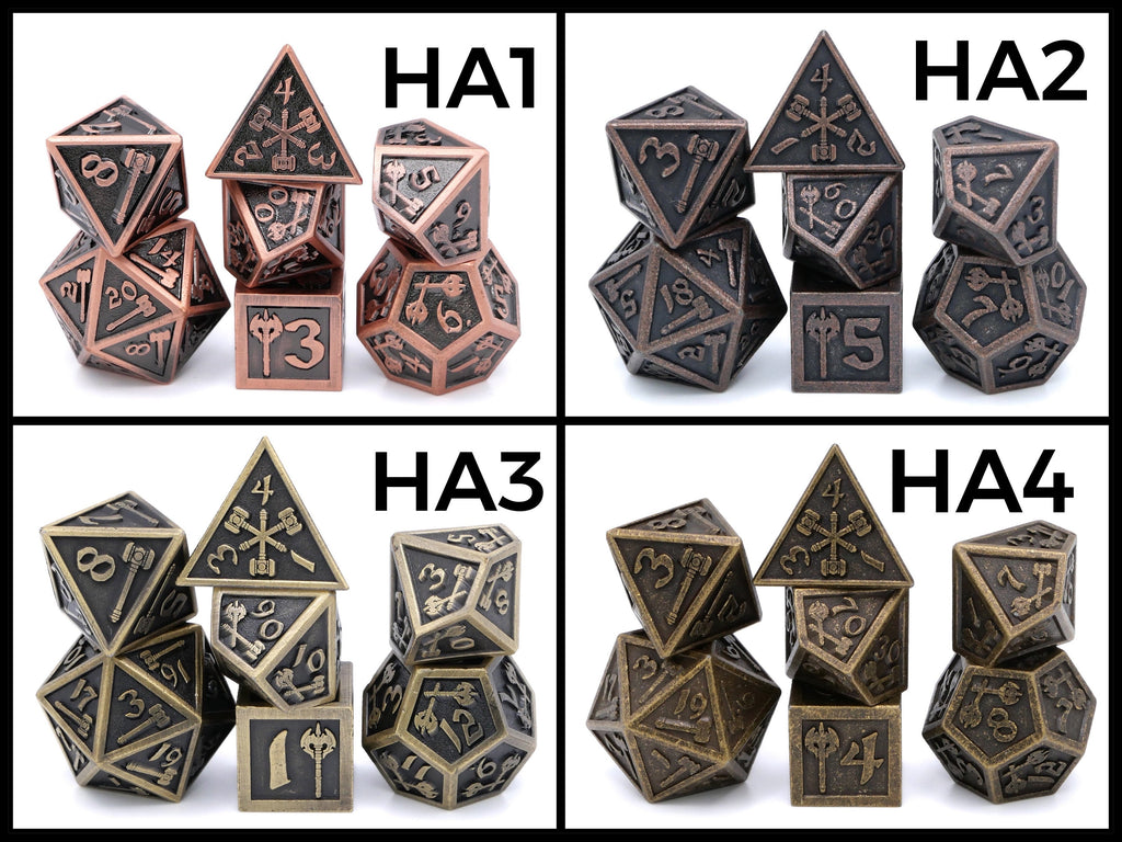 Hammer & Axe Metal DnD Dice Set: 7-Piece Barbarian RPG Dice