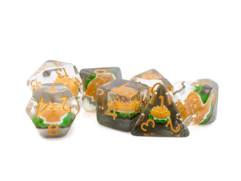 Burger Resin DnD Dice Set: 7 Piece Sandwich RPG Dice