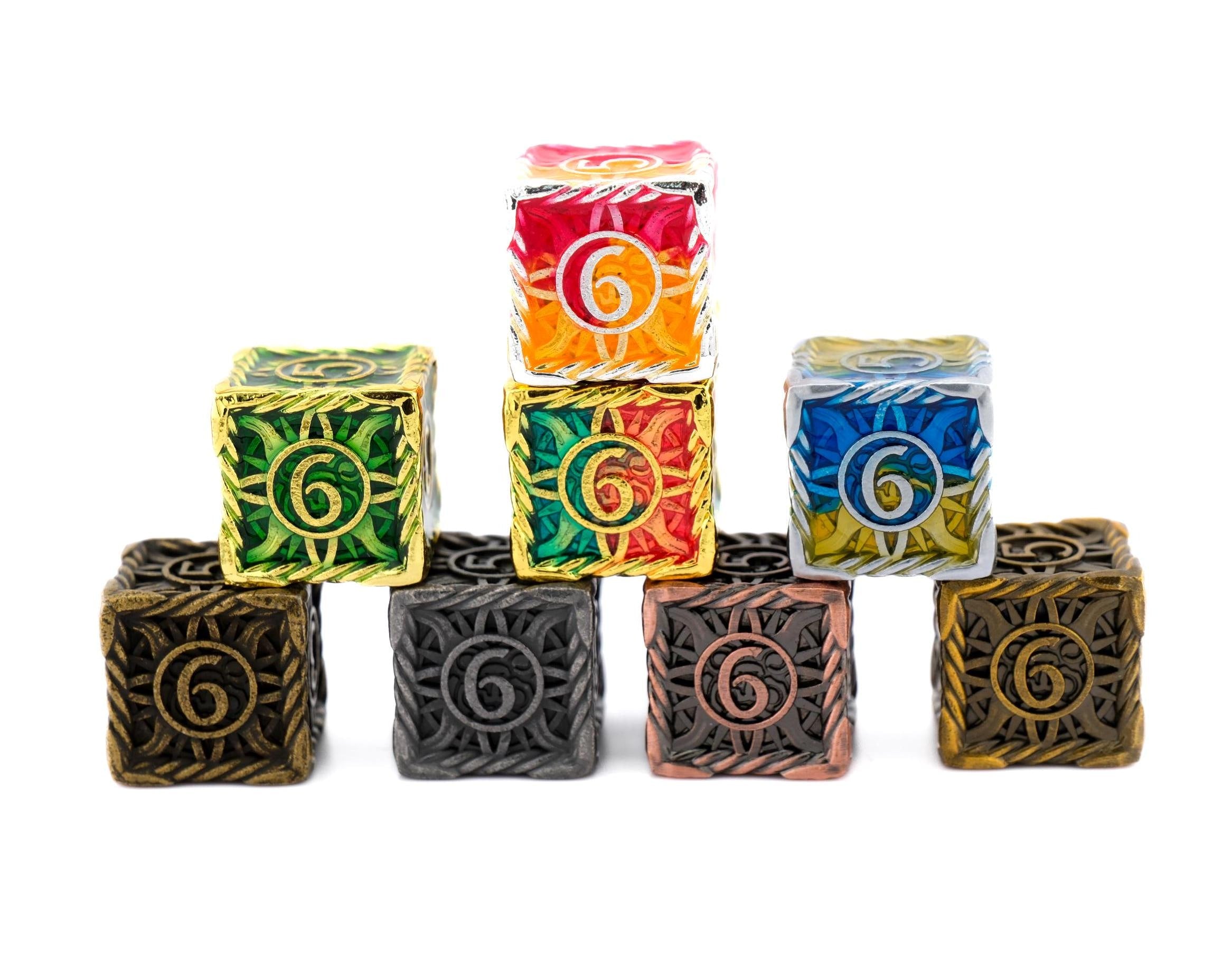 Sun Metal DnD Dice Set: 7-Piece Colorful RPG Dice for Dungeons and Dragons