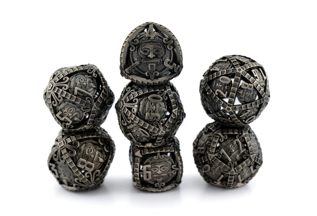 Mystic Tiki Totem Metal DnD Dice Set: 7 Piece Polynesian RPG Dice