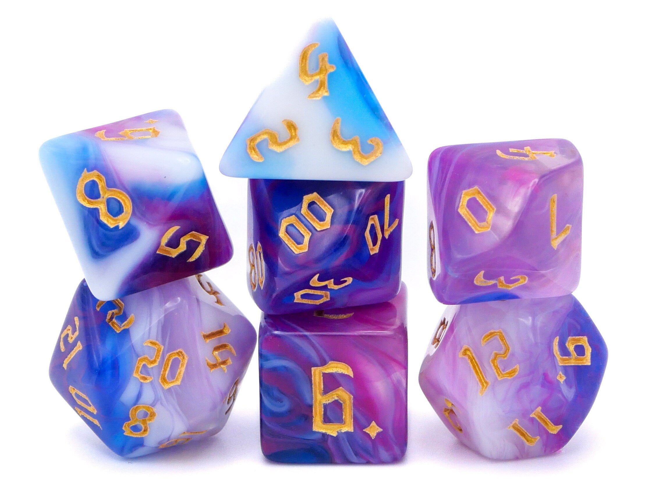 Dream Cascade Acrylic DnD Dice Set: 7 Piece RPG Dice