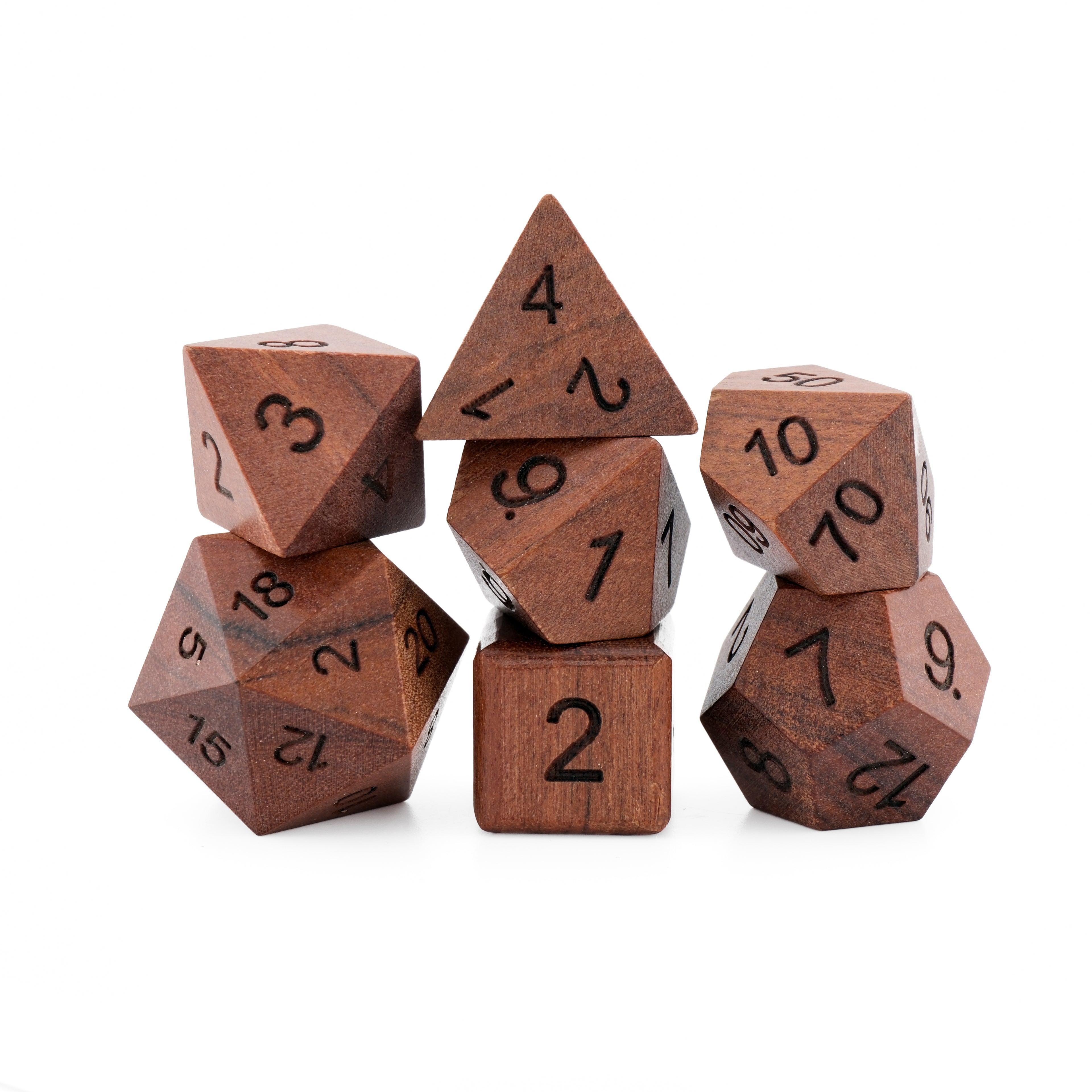 Rosewood Polyhedral Dice Set - 7pc D&D RPG Dice
