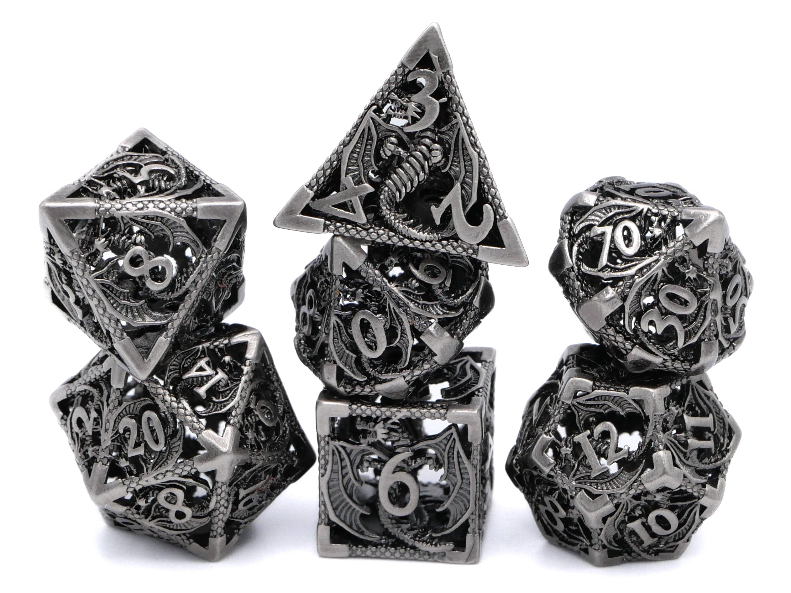 Dragon Hollow Metal DnD Dice Set: 7 Pieve Wyvern RPG Dice