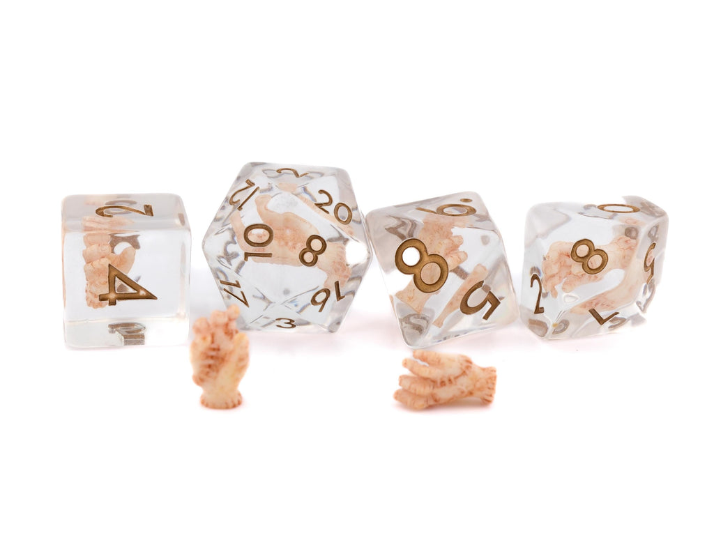 Dismembered Hand Resin DnD Dice Set: 7 Piece Macabre RPG Dice