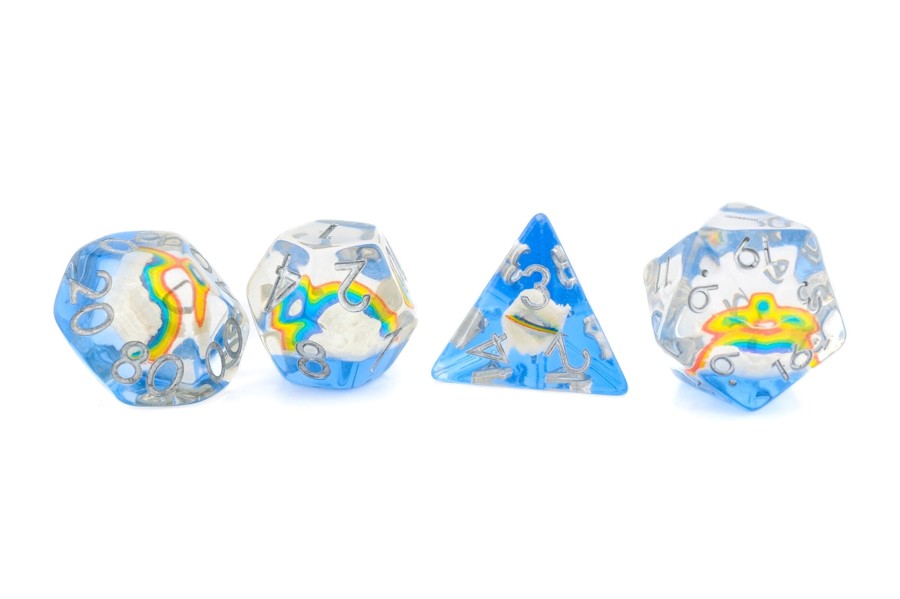 Rainbow Cloud Resin DnD Dice Set: 7 Piece RPG Dice