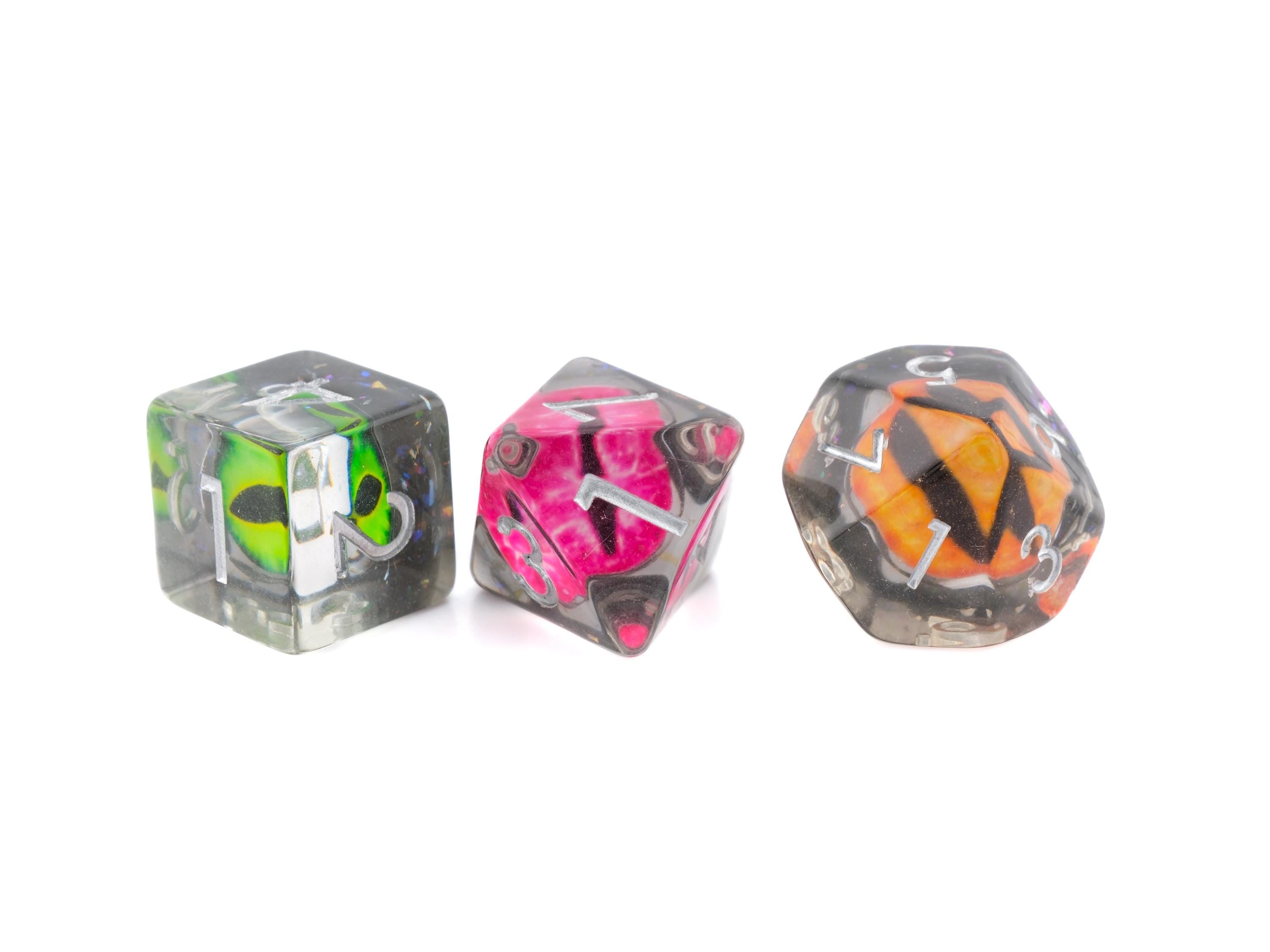 Dragon Eye Resin DnD Dice Set: 7 Piece RPG Dice