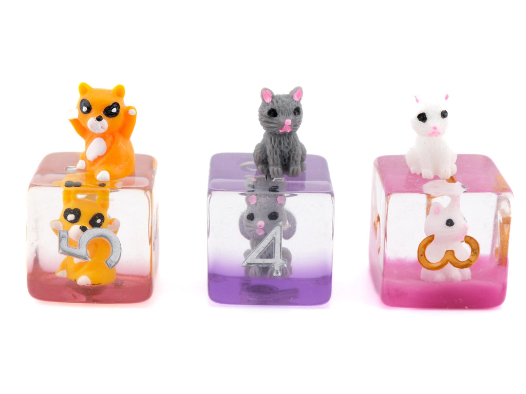 Cat Resin DnD Dice Set: 7 Piece Feline RPG Dice