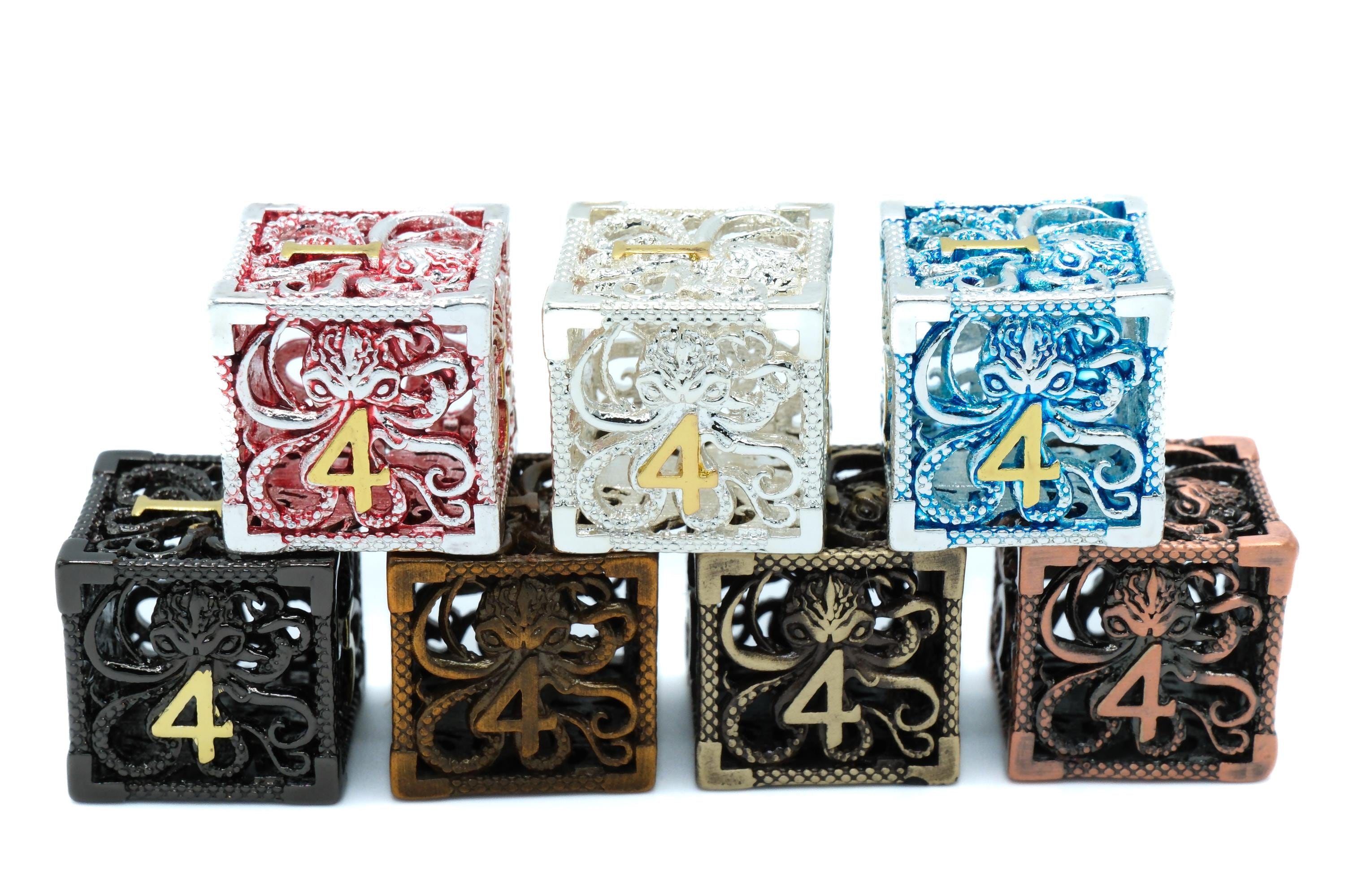 Octopus Hollow Metal DnD Dice Set: 7-Piece Oceanic Cthulhu RPG Dice