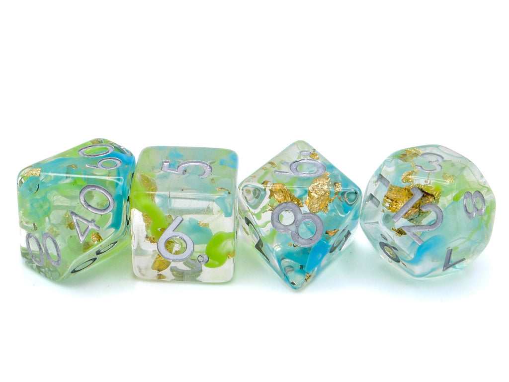 Candy Swirl Resin DnD Dice Set: 7 Piece Gold Foil RPG Dice