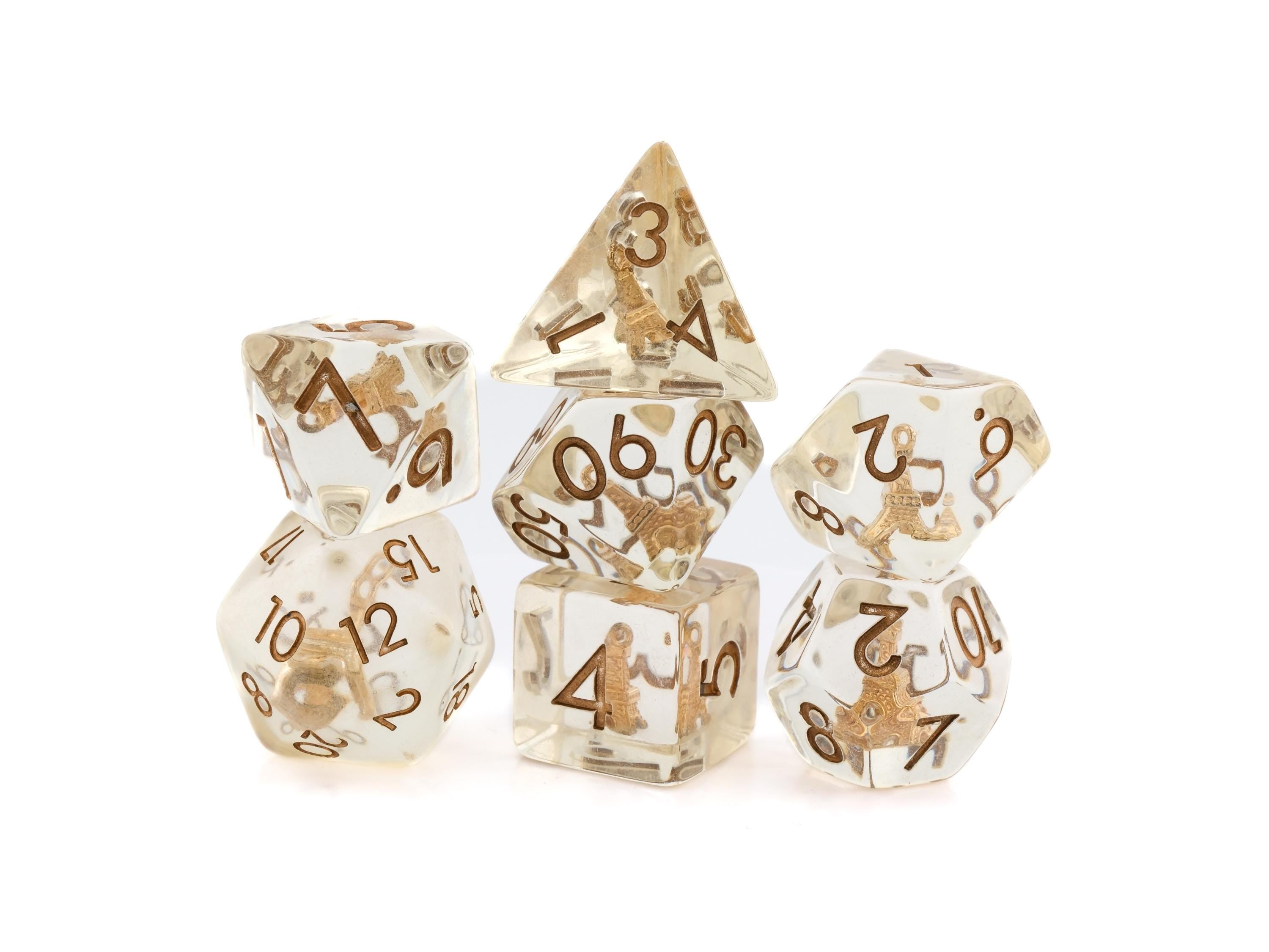 Eiffel Tower Resin DnD Dice Set: 7 Piece Paris Architecture RPG Dice