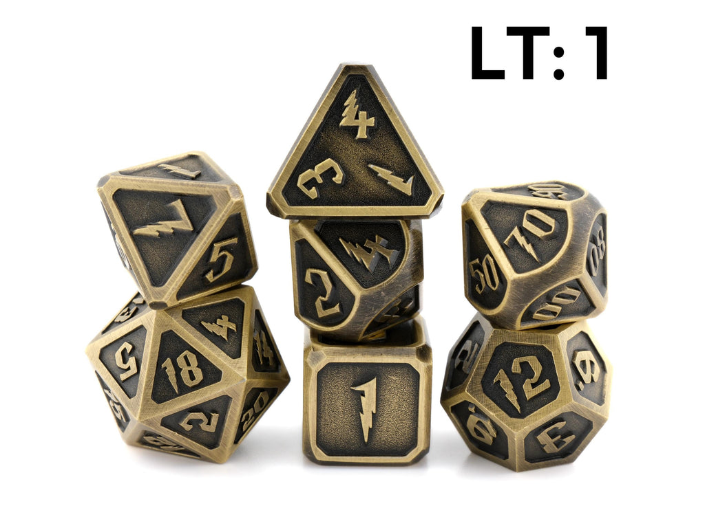 Lightning Metal DnD Dice Set: 7-Piece Heavy RPG Dice