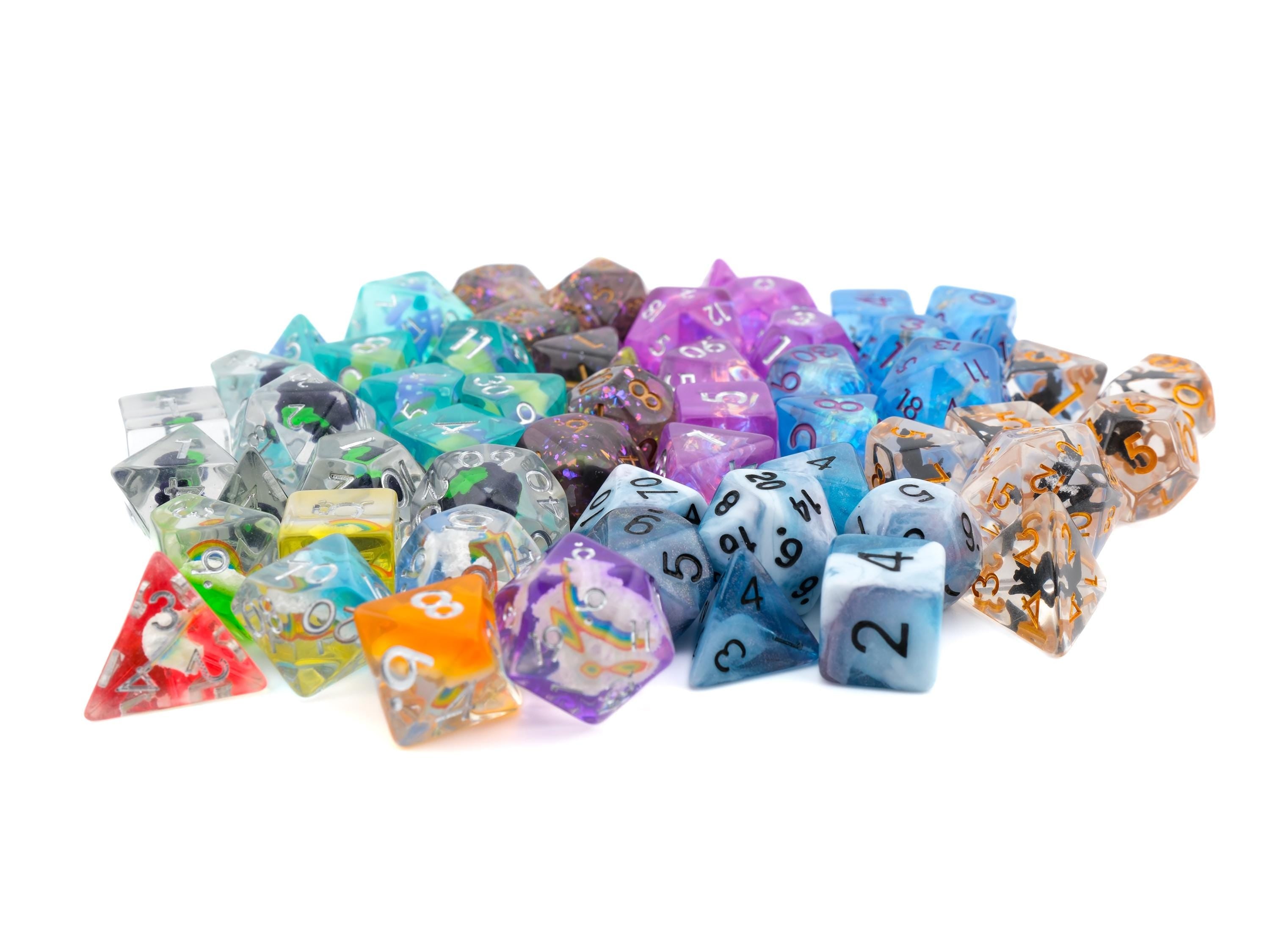 Mystery DnD Dice Set: Resin, Metal, Silicone, 7 Piece, Large D20 RPG Dice