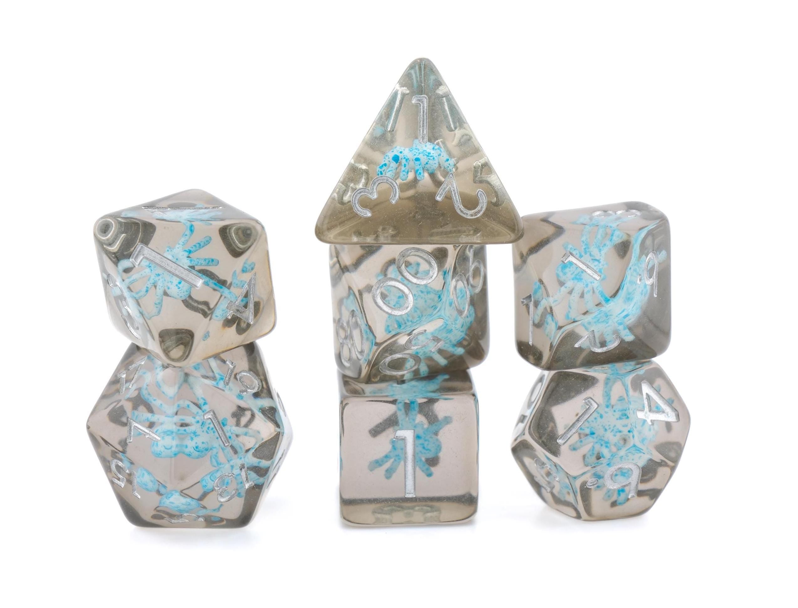 Spider Resin DnD Dice Set: 7-Piece Crawly Bug RPG Dice