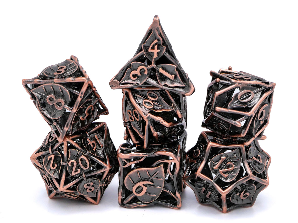 Leaf Metal Hollow DnD Dice Set: 7 Piece Plant Themed RPG Dice