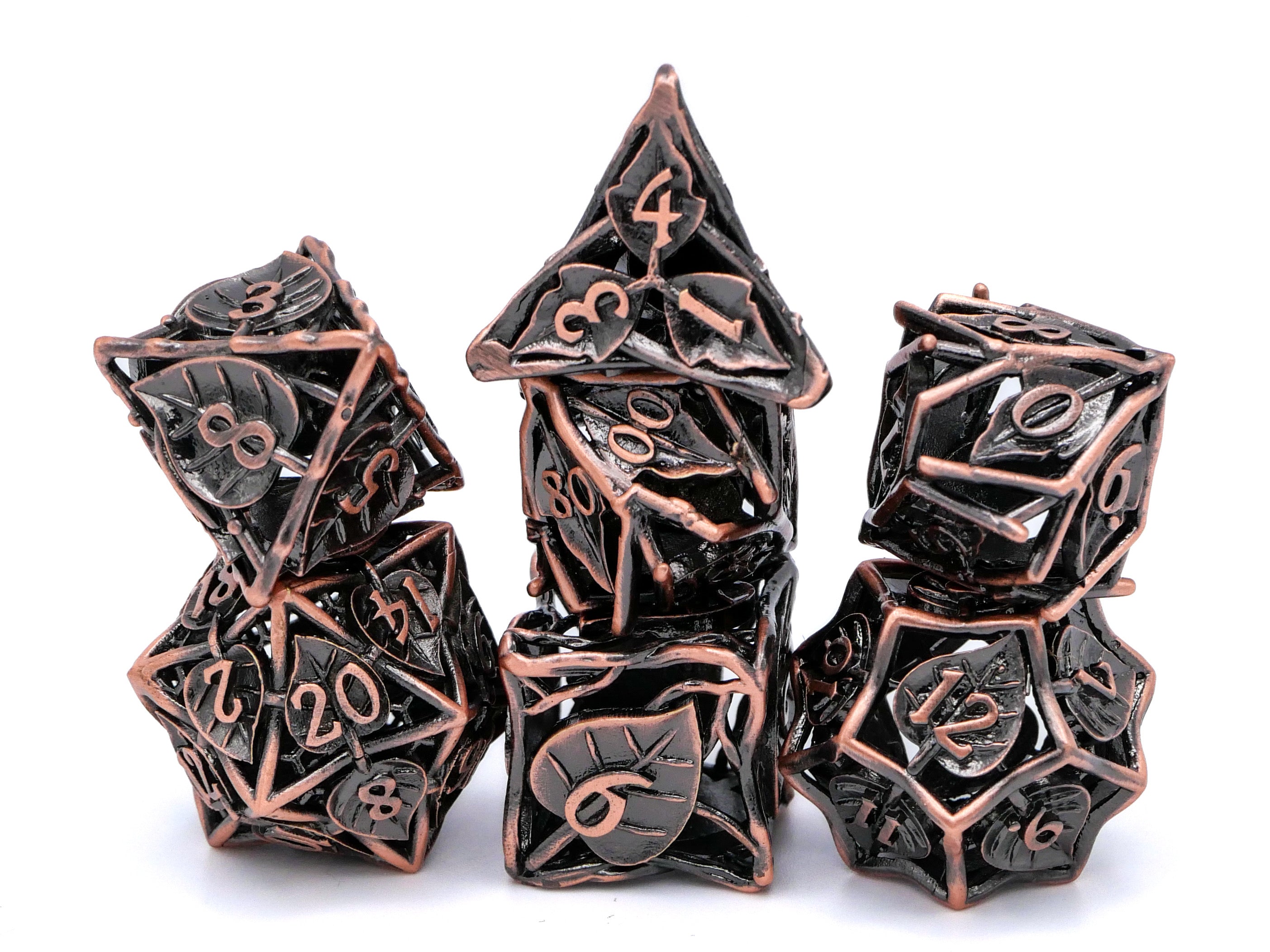 Leaf Metal Hollow DnD Dice Set: 7 Piece Plant Themed RPG Dice