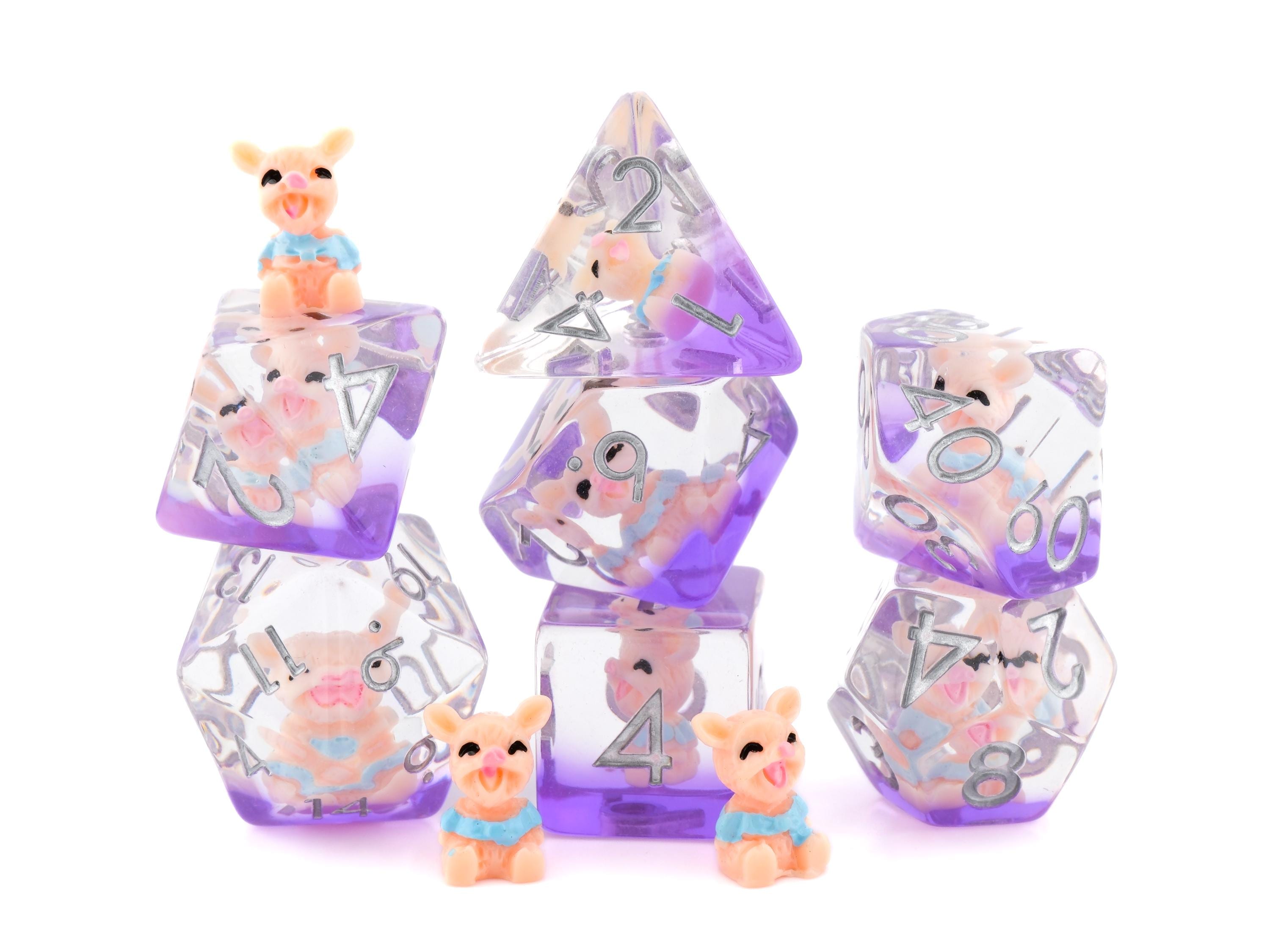 Pig DnD Dice Set | 7 Piece Resin RPG Dice for Dungeons & Dragons | Cute Pink Piggy | Farm Animal | Tabletop RPG | Nerdy Gift