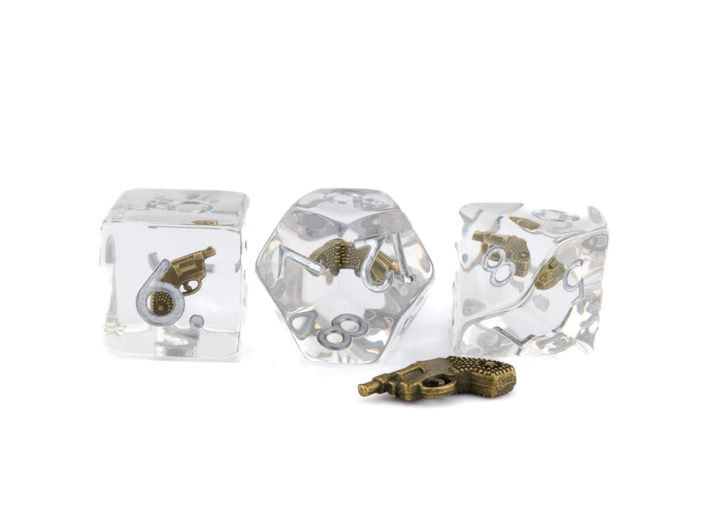 Pistol Resin DnD Dice Set | 7 Piece RPG Dice | Revolver Gun Dice Set | Weapon Theme Dice | Dungeons & Dragons | Tabletop RPG | Nerdy Gift