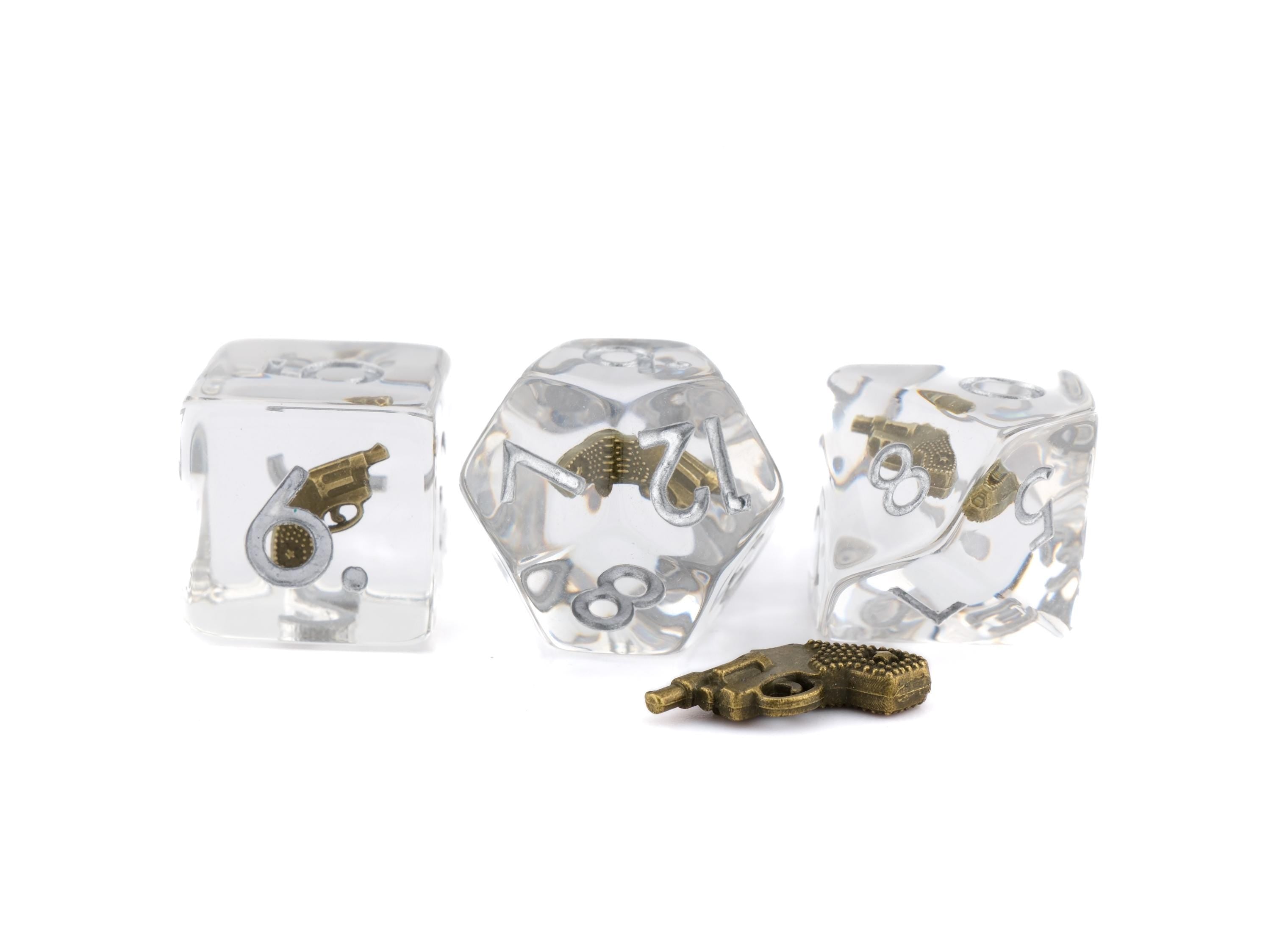 Pistol Resin DnD Dice Set | 7 Piece RPG Dice | Revolver Gun Dice Set | Weapon Theme Dice | Dungeons & Dragons | Tabletop RPG | Nerdy Gift