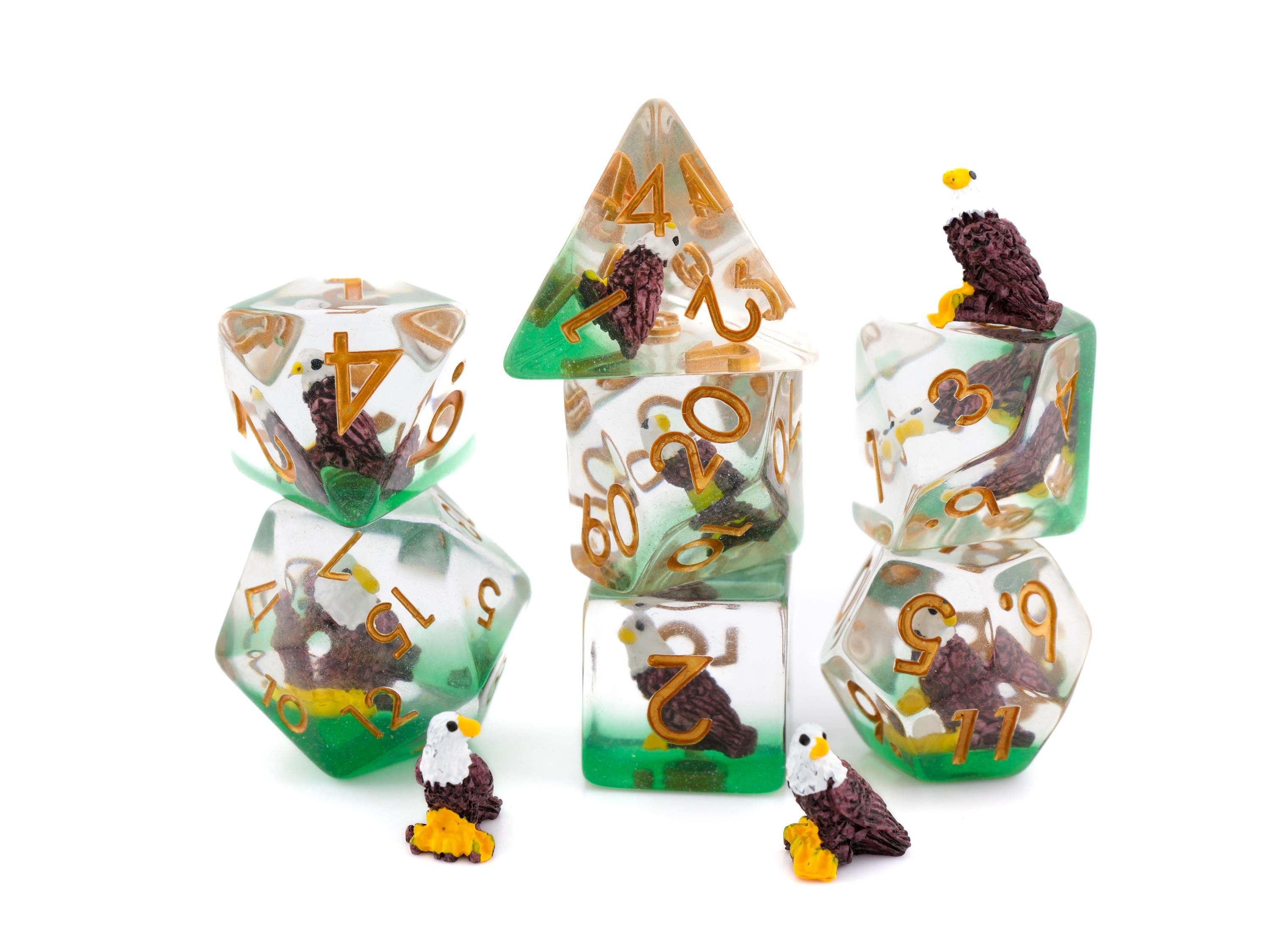 Bald Eagle Resin DnD Dice Set: 7-Piece Bird RPG Dice