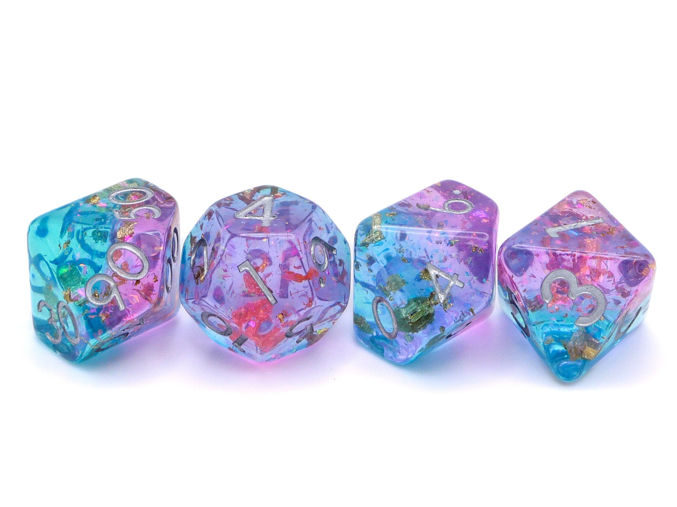 Cosmic Pink and Blue Resin DnD Dice Set: Gold Leaf Foil RPG Dice