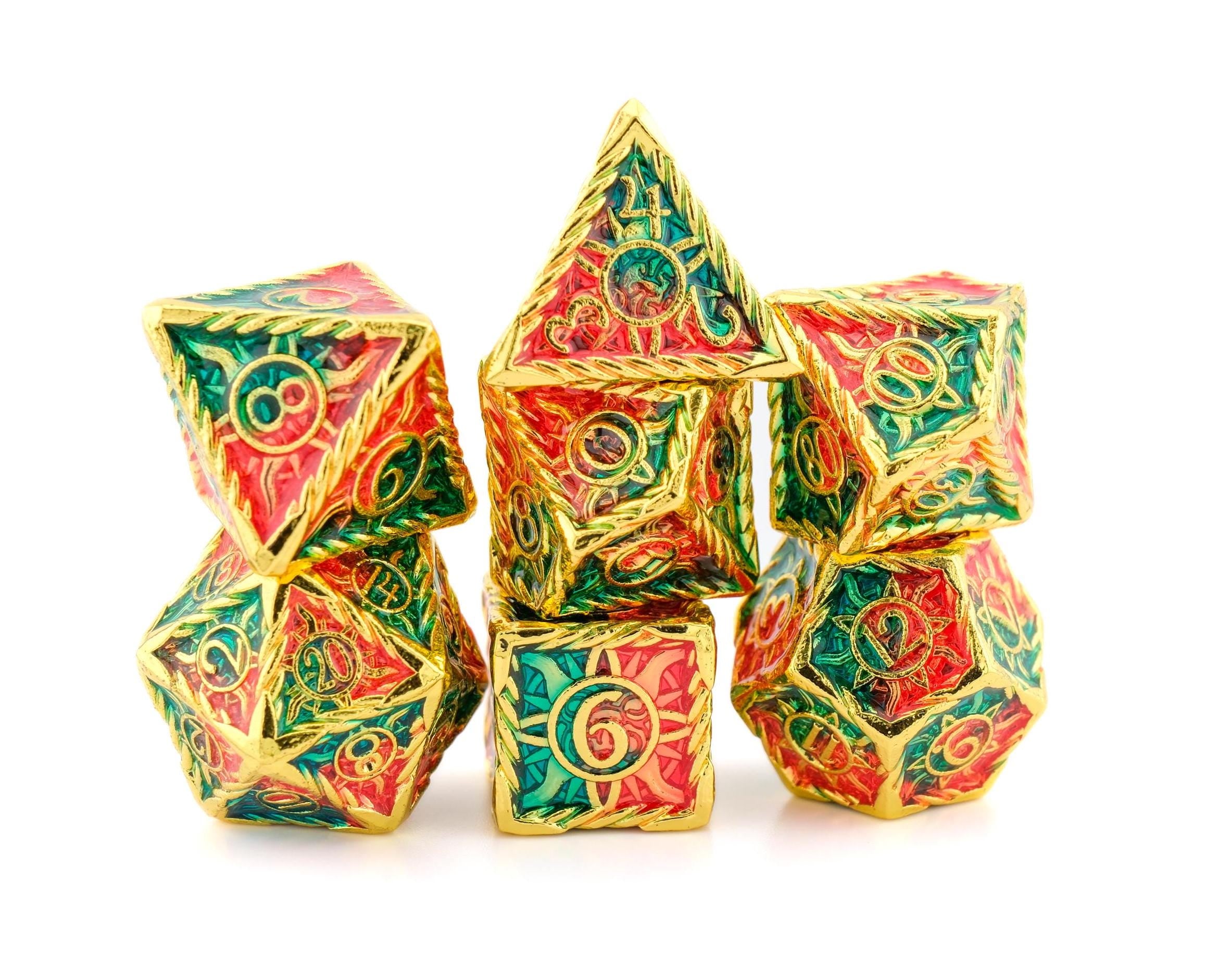 Sun Metal DnD Dice Set: 7-Piece Colorful RPG Dice for Dungeons and Dragons