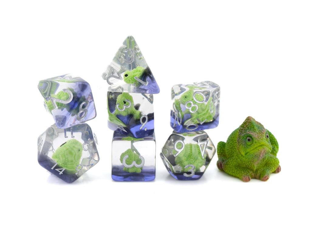 Chameleon Resin DnD Dice Set: 7 Piece Reptile RPG Dice